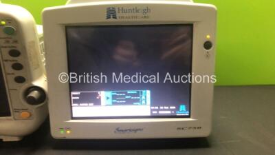 Job Lot Including 1 x Huntleigh Healthcare Smartsigns SC750 Patient Monitor (Powers Up) and 1 x GE Dash 3000 Patient Monitor with BP1/3, BP 1/2, SPO2, TEMP/CO, CO2, NBP and ECG Options (Powers Up, Damaged Casing - See Photo) - 2