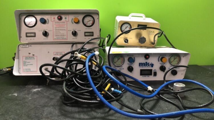 Mixed Lot Including 1 x Oak Medical Services LTD Model MK 4S Tourniquet Machine, 1 x Thackray MK4 Tourniquet Machine and 1 x Oak Medical Services Pressure Regulator