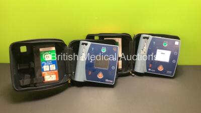 1 x Laerdal HeartStart FR2+ Defibrillator (Powers Up with Stock Battery - Not Included) and 1 x Laerdal HeartStart FR2 Defibrillator (No Power) with 2 x Carry Cases