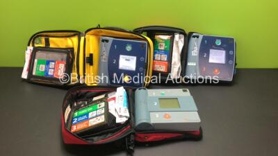 Job Lot Including 1 x Agilent HeartStream FR2 Defibrillator, 1 x Laerdal HeartStart FR2+ Defibrillator (Both Power Up and Pass Self Test) with 2 x Batteries *Install Dates 11-2021 - 06-2025* and 1 x ForeRunner HeartStream Semi Automatic Defibrillator with