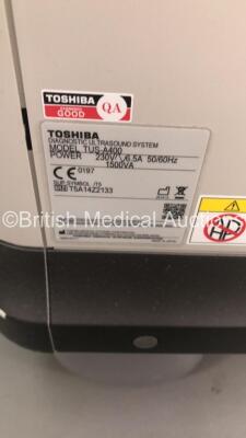 Toshiba Aplio 400 Ultrasound Scanner Model TUS-A400 (Hard Drive Removed-Keyboard Lock Broken and Missing Keyboard Keys-See Photos) * SN T5A14Z2133 * * Mfd 2014 * - 11