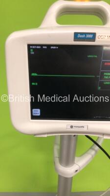 GE Maquette Dash 3000 Patient Monitor on Stand with BP1, BP2, SPO2, Temp/Co, CO2, NBP and ECG Options, SPO2 Finger Sensor, BP Hose and 3 Lead ECG Lead (Powers Up) - 4