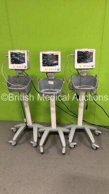 3 x Mindray iPM8 Patient Monitors on Stands with SPO2, ECG, NIBP, T1 and T2 Options (All Power Up)