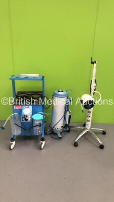 Mixed Lot Including 1 x Daray Patient Examination Light on Stand,1 x Medezine 5000 Autopsy Saw * Missing 1 x Wheel * and 1 x Electrosurgical/Diathermy Suction Trolley with 2 x Suction Cups * Asset No 109923 *