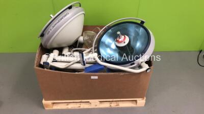 2 x Berchtold Chromophare E 650 Ceiling Mounted Operating Lights with Arms and Accessories * On Pallet *