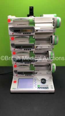 4 x Fresenius Kabi Ref - 082490 Orchestra Module DPS Syringe Pumps on 1 x Fresenius Kabi Orchestra Base Primea Ref.081390 (All Power Up) *19989845 - 19898531 - 23610839 - 19928792 - 19984062