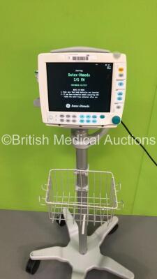 GE Datex-Ohmeda F-FM-00 Patient Monitor on Stand with 1 x E-PSMP-01 Module with NIBP,P1/P2,T1/T2,SpO2 and ECG Options * Mfd 2013 * and 1 x N-FC-00 Gas Module with Mini D-Fend Water Trap * Mfd 2009 * (Powers Up) * SN 6945220 / 6492421 / 6179277 * - 3