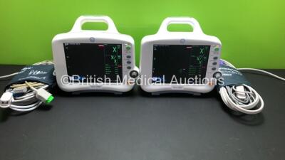 2 x GE Dash 3000 Patient Monitor Including ECG, NBP, CO2, BP1, BP2, SpO2, Temp/co and Printer Options with 2 x ECG, 2 x SpO2, 2 x NBP Leads, 2 x BP Cuffs, 2 x Finger Sensors (Both Power Up) *SD011061222SA - AAB04295412GA*