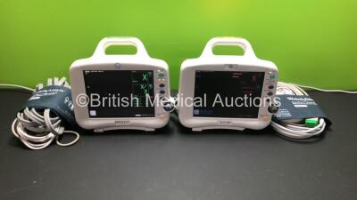 GE Dash 4000 Patient Monitor Including ECG, NBP, CO2, BP1, BP2, SpO2, Temp/co and Printer Options with ECG, SpO2, NBP Leads, BP Cuff, Finger Sensor and Battery (Both Power Up with Casing Damage - See Photos) *DSHO4480679GA - M3EH8866G*