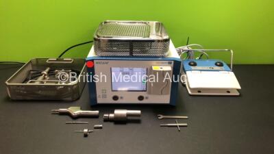 Aesculap Micro Speed Uni Surgical Unit with 1 x Aesculap GD668 Footswitch, 1 x Micro GD678 Handpiece, 1 x GD450M Attachment, 1 x GD672 Cable, 1 x GB130R Handpiece and 1 x GB128R Handpiece in 3 x Metal Trays (Powers Up) *001397 - 00287 - 001489*