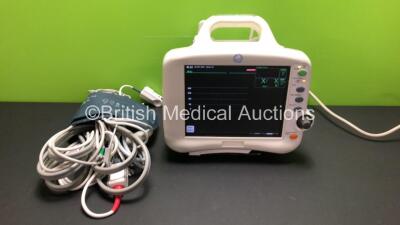 GE Dash 3000 Patient Monitor Including ECG, NBP, CO2, BP1, BP2, SpO2, Temp/co and Printer Options with 1 x ECG, 1 x SpO2, 1 x NBP Lead with Cuff, 1 x Finger Sensor (Powers Up) *NA*