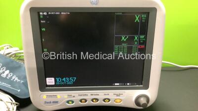 GE Dash 4000 Patient Monitor Including ECG, NBP, CO2, BP1, BP2, SpO2, Temp/co and Printer Options with 1 x ECG, 1 x SpO2, 1 x NBP Lead with Cuff, 1 x Finger Sensor (Powers Up) *DSH05282598GA* - 2