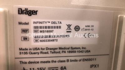 2 x Drager Infinity Delta Patient Monitors with HemoMed 1, Aux - Hemo 2 and 3, MultiMed and SpO2 Options *Mfd 2015 - 2010* (Both Power Up with Some Damage to Fascia Buttons - See Photos) - 5