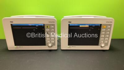 2 x Drager Infinity Delta Patient Monitors with HemoMed 1, Aux - Hemo 2 and 3, MultiMed and SpO2 Options *Mfd 2010 - 2010* (Both Power Up with Some Damage to Fascia Buttons - See Photos)