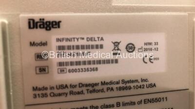 2 x Drager Infinity Delta Patient Monitors with HemoMed 1, Aux - Hemo 2 and 3, MultiMed and SpO2 Options *Mfd 2010 - 2010* (Both Power Up) - 6