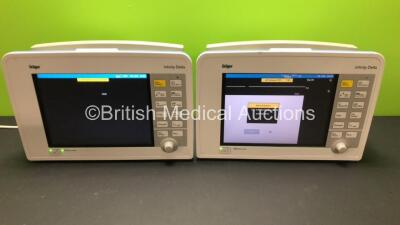 2 x Drager Infinity Delta Patient Monitors with HemoMed 1, Aux - Hemo 2 and 3, MultiMed and SpO2 Options *Mfd 2014 - 2010* (Both Power Up)