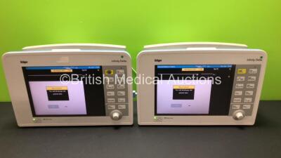 2 x Drager Infinity Delta Patient Monitors with HemoMed 1, Aux - Hemo 2 and 3, MultiMed and SpO2 Options *Mfd 2010 - 2010* (Both Power Up with Some Damage to Fascia Buttons - See Photos)