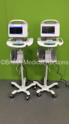 2 x Welch Allyn 6000 Series Vital Signs Monitors on Stands (Both Power Up) *GH*