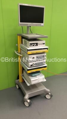 Imotech Medical Stack Trolley with Sony LCD Monitor, Fujinon XL-4450 Light Source, Fujinon VP-4450HD Processor, Fujinon Sonart Ultrasonic Processor and Fujifilm Ultrasonic Processor SU-8000 Scan Engine (Powers Up) - 9