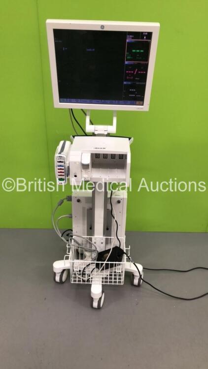 GE Datex-Ohmeda CDA19T Monitor with GE Module Rack Ref M1115512 Including 1 x E-MiniC Gas Module * Mfd 2012 * and 1 x GE Patient Data Module with ECG,Temp/CO,P1/P3,P2/P4,SpO2,NIBP and Defib/Sync * Mfd 2013 * on Stand (Powers Up)