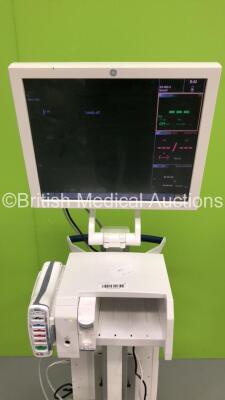 GE Datex-Ohmeda CDA19T Monitor with GE Module Rack Ref M1115512 Including 1 x E-MiniC Gas Module * Mfd 2012 * and 1 x GE Patient Data Module with ECG,Temp/CO,P1/P3,P2/P4,SpO2,NIBP and Defib/Sync * Mfd 2013 * on Stand (Powers Up) - 2