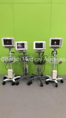 4 x Drager Infinity Delta Patient Monitors on Stands with HemoMed 1,Aux/Hemo 2,Aux/Hemo 3 and MultiMed Options (All Power Up)