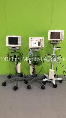 2 x Drager Infinity Delta Patient Monitors on Stands with HemoMed 1,Aux/Hemo 2,Aux/Hemo 3 and MultiMed Options and 1 x Drager Infinity Delta Patient Monitor with HemoMed,Aux/Hemo 3 and MultiMed Options on Stand (1 x Powers Up,2 x Draw Power-Suspected Flat