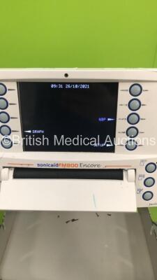 2 x Huntleigh Sonicaid FM800 Encore Fetal Monitors on Stands with 2 x Transducers (Both Power Up - 1 x Crack in Casing - See Pictures) - 7