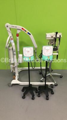 1 x Liko Uno Electric Patient Hoist with Battery and Controller, 2 x Accoson Greenlight 300 Blood Pressure Meters on Stands and 1 x Welch Allyn Otoscope / Ophthalmoscope Set on Stand with 2 x Handpieces and 1 x Head