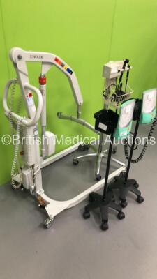 1 x Liko Uno Electric Patient Hoist with Battery and Controller, 2 x Accoson Greenlight 300 Blood Pressure Meters on Stands and 1 x Welch Allyn Otoscope / Ophthalmoscope Set on Stand with 2 x Handpieces and 1 x Head - 4