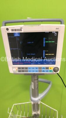 GE B40 Patient Monitor on Stand with Multiparameter Module with IBP1, IBP2, T1, T2, SPO2, ECG and NIBP Options (Powers Up) **Mfd 2013** - 2