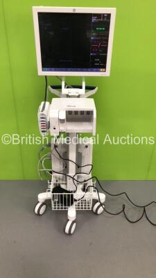 GE Datex-Ohmeda CDA19T Monitor with GE Module Rack Ref M1115512 Including 1 x E-MiniC Gas Module * Mfd 2013 * and 1 x GE Patient Data Module with ECG,Temp/CO,P1/P3,P2/P4,SpO2,NIBP and Defib/Sync * Mfd 2013 * on Stand (Powers Up) - 2