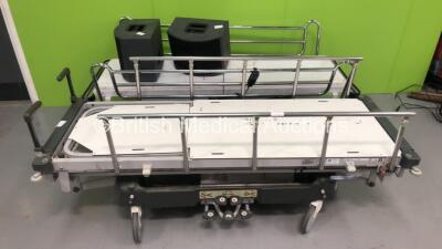 Mixed Lot Including 1 x Huntleigh Hydraulic Patient Trolley (Hydraulics Tested Working),1 x Huntleigh Electric Patient Trolley with Controller (No Power) and 2 x OHM Industries MR 228 Speakers