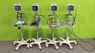 4 x Criticare Systems Inc ComfortCuff Patient Monitors on Stands with 4 x BP Hoses,4 x BP Cuffs and 3 x SpO2 Finger Sensors (All Power Up)