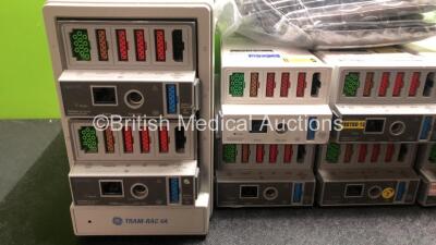 Mixed Lot Including 1 x GE TRAM RAC 4A Module Rack with 8 x GE TRAM 451N Modules, 4 x Philips Large Adult BP Cuffs, 1 x Verathon 0400-0130 Battery Charger (Untested Due to No Power Supply) 1 x Fisher & Paykel MR730 Respiratory Humidifier (Powers Up) 1 x R - 2