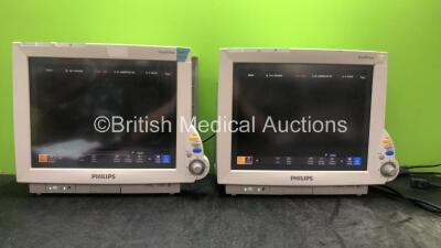 2 x Philips IntelliVue MP70 Neonatal Touch Screen Patient Monitors Software Revision M.04.00, M.04.00 (Both Power Up with Minor Damage, 1 with Missing Tag-See Photos) *SN DE843B4869, DE84B4867*