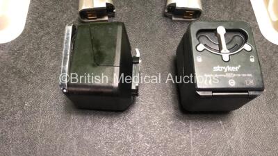 2 x Stryker 6205 System 6 Rotary Handpieces, 2 x Stryker Ref 6126-120-000 Aseptic Housing and 2 x Stryker Ref 6126-130 Battery Holders - 2