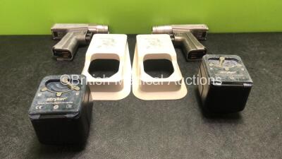 2 x Stryker 6205 System 6 Rotary Handpieces, 2 x Stryker Ref 6126-120-000 Aseptic Housing and 2 x Stryker Ref 6126-130-000 Battery Holders