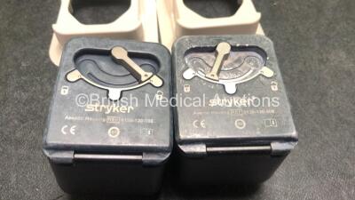 2 x Stryker 6205 System 6 Rotary Handpieces, 2 x Stryker Ref 6126-120-000 Aseptic Housing and 2 x Stryker Ref 6126-130-000 Battery Holders - 4