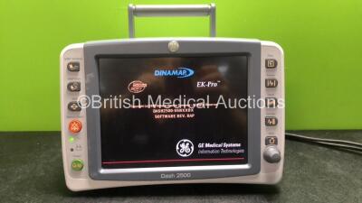 GE Dash 2500 Patient Monitor Including ECG, SpO2 and NIBP Options (Powers Up with Cracked Casing and Missing Side Cover-See Photos) *SN SCG12324223WA*