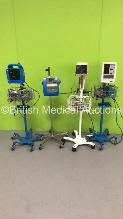 1 x GE Dinamap Pro 100 Patient Monitor on Stand with 1 x BP Hose,1 x GE Dinamap Carescape V100 Patient Monitor * Damaged-See Photos * on Stand with 1 x BP Hose,1 x BP Cuff and 1 x SpO2 Finger Sensor,1 x Criticare 506DXN Patient Monitor on Stand with 1 x S