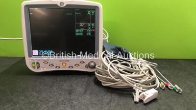 GE Dash 5000 Patient Monitor Including ECG, CO2, NBP, BP1, BP2, SpO2, Temp/CO Options with 1 SpO2 Lead, 1 x SpO2 Finger Sensor, 1 x 3 Lead ECG Lead, 1 x BP Hose, 1 x BP Cuff and 2 x SM 201 Batteries (Powers Up) *SN SD01106137OSA*