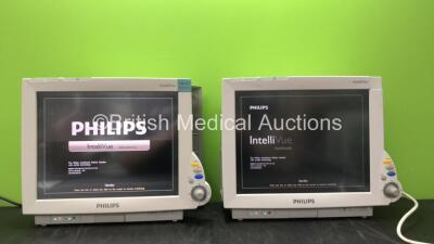 2 x Philips IntelliVue M8007A MP70 Touch Screen Patient Monitors Software Revision M.04.00, M.04.00 (Both Power Up, 1 with Missing Tag and Cracked Casing-See Photos) *Mfd 07-2010, 01-2005*