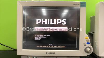 2 x Philips IntelliVue M8007A MP70 Touch Screen Patient Monitors Software Revision M.04.00, M.04.00 (Both Power Up, 1 with Missing Tag and Cracked Casing-See Photos) *Mfd 07-2010, 01-2005* - 2