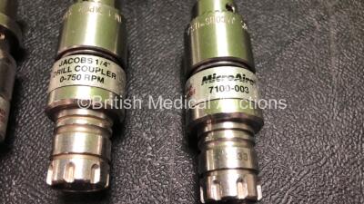 3 x Microaire 7100-001 Zimmer Reamer Couplers and 3 x Microaire Jacobs 1/4" Drill Couplers *S/N 1141 / 6001 / 1733 / 2133 / 1137 / 1100* - 5