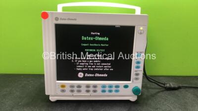 Datex Ohmeda Compact Anesthesia Monitor with 1 x GE Type E-PRESTN Module Including ECG, NIBP, SpO2, T1, T2, P1 and P2 Options, 2 x Blank Modules (Powers Up) *SN 6614311*