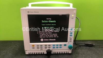 Datex Ohmeda Compact Anesthesia Monitor with 1 x GE Type E-PRESTN Module Including ECG, NIBP, SpO2, T1, T2, P1 and P2 Options, 2 x Blank Modules (Powers Up) *SN 6614308*