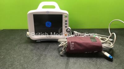 GE Dash 3000 Patient Monitor Including ECG, CO2, NBP, BP1, BP2, SpO2, Temp/CO Options with 2 x SM 201 Batteries, 1 x 5 Lead ECG Lead, 1 x SpO2 Finger Sensor, 1 x BP Hose with Cuff (Powers Up) *SN SD008025154GA*