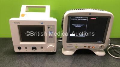 Job Lot Including 1 x Philips A3 Patient Monitor Including ECG, T, SpO2, NIBP and Printer Options (Powers Up with Faulty Screen and Damaged Button-See Photo) 1 x GE Transport Patient Monitor (Powers Up with Missing Knob-Power Supply Not Included) *SN AAC0