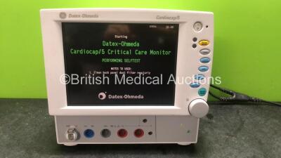 Datex Ohmeda Cardiocap 5 Ref 6051-0000-164-01 Critical Care Patient Monitor Including ECG, SpO2, NIBP P1, P2, T2 and T1 Options (Powers Up) *SN 6018712*